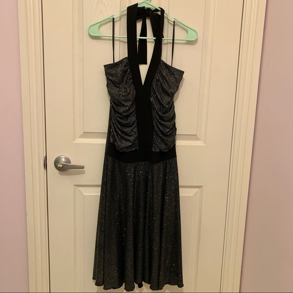 Black Glittery Halter Dress
